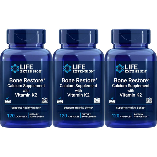 Life Extension Bone Restore Con Vitamina K2 120 Capsulas Paquete De 3 Suplemento Para Huesos Fuertes