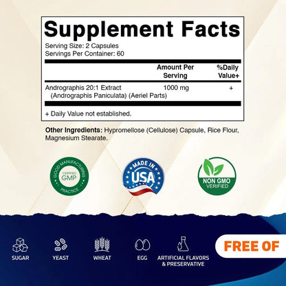 Extracto Andrographis 1000 Mg 120 Cápsulas Vegetales 20 Veces Más Potente