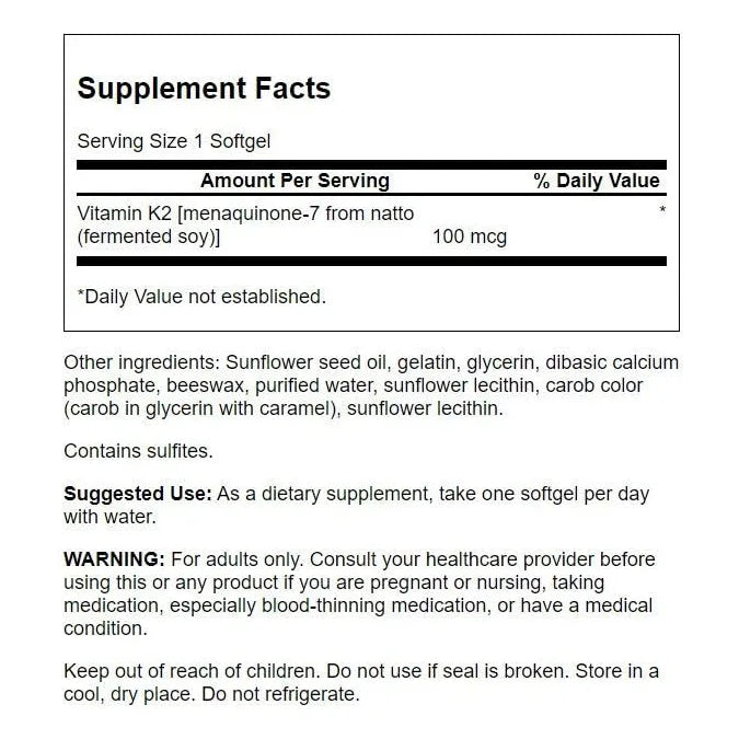 Vitamina K2 Menaquinona 7 100 Mcg 30 Capsulas Salud Osea Y Cardiovascular