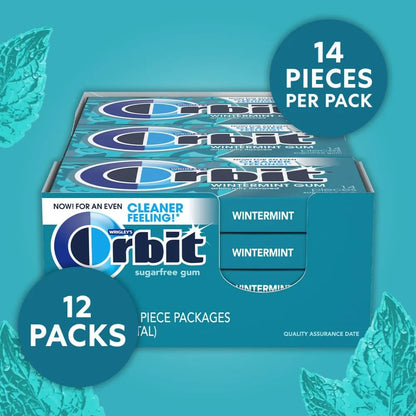 Chicle Orbit Sin Azúcar Wintermint 12 Paquetes X 14 Piezas Frescura Duradera