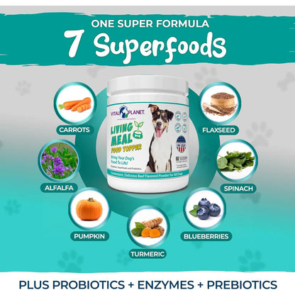 Polvo Para Perros Con Enzimas Probióticos Y Superalimentos Vital Planet 3.92 Oz Nutrición Premium