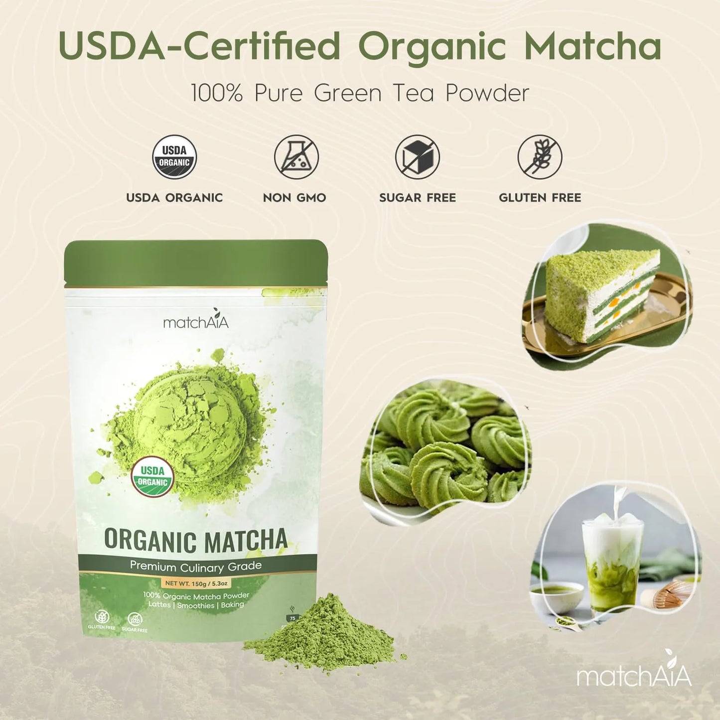 Matcha Orgánico Premium Grado Culinario 150g Té Verde Puro USDA