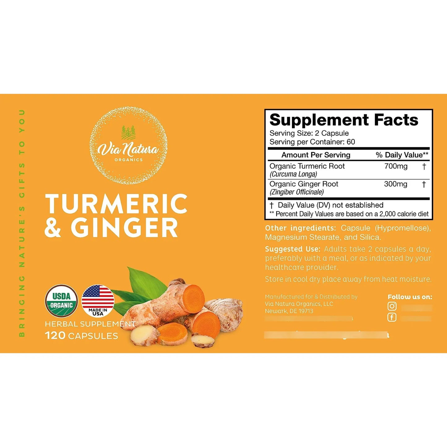 Capsulas De Curcuma Y Jengibre 1000 Mg Organicas 120 Unidades Refuerzo Inmunologico
