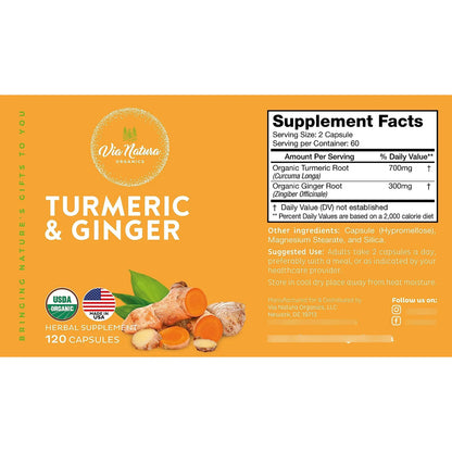 Capsulas De Curcuma Y Jengibre 1000 Mg Organicas 120 Unidades Refuerzo Inmunologico