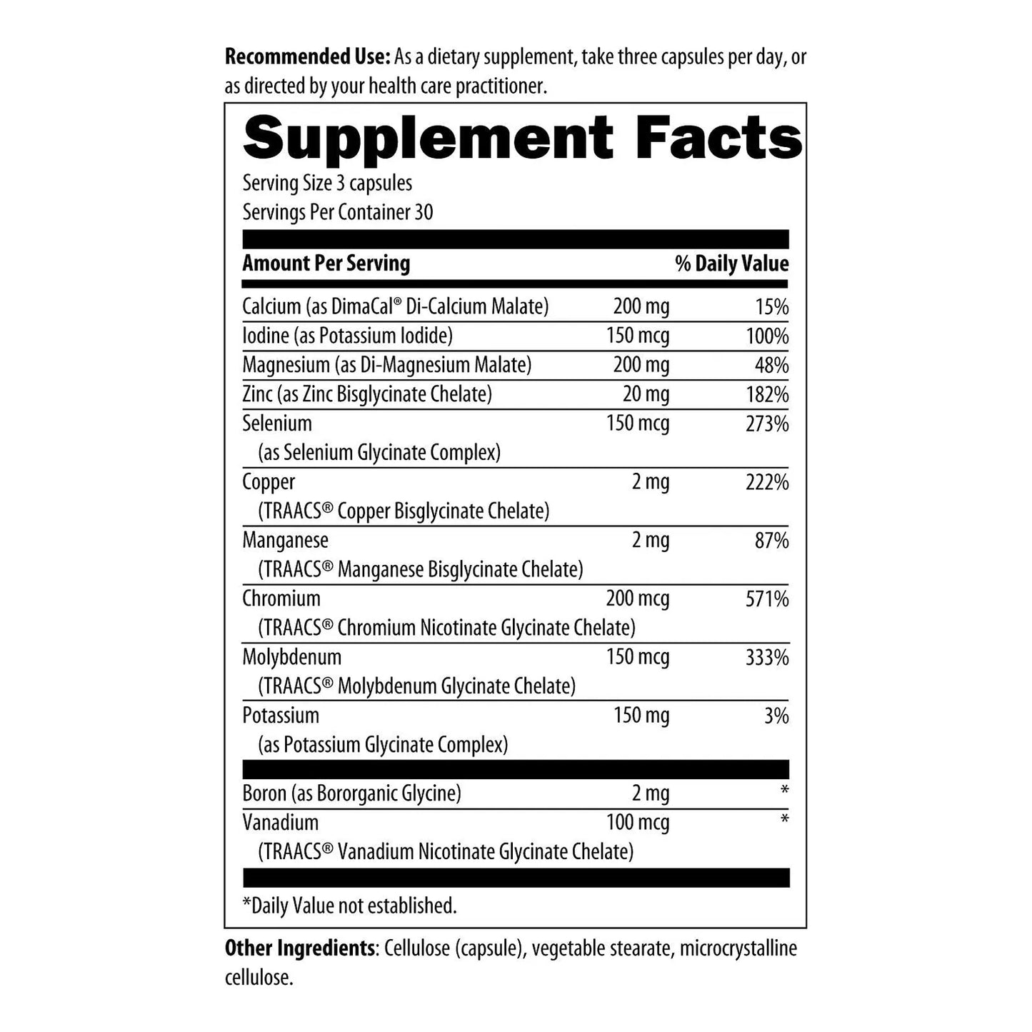 Complejo Mineral Biodisponible Con Malato De Magnesio Cromo Y Mas 90 Capsulas Vegano Sin Gluten