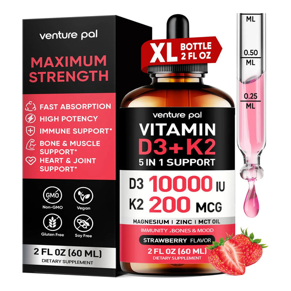 Gotas De Vitamina D3 Y K2 Sabor Fresa 30ml Refuerza Huesos E Inmunidad