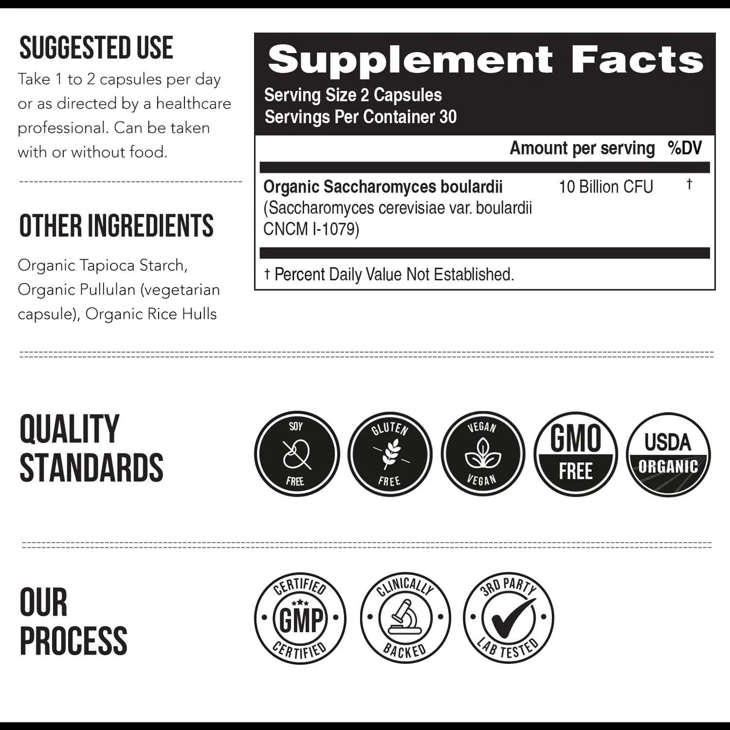 Saccharomyces Boulardii Organico 10 Mil Millones UFC Probiótico Intestinal Premium