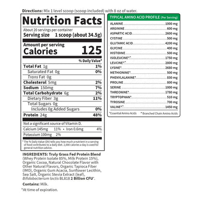 Proteína De Suero De Leche Natural En Polvo 454g Ganado Alimentado Con Pastura Certificada