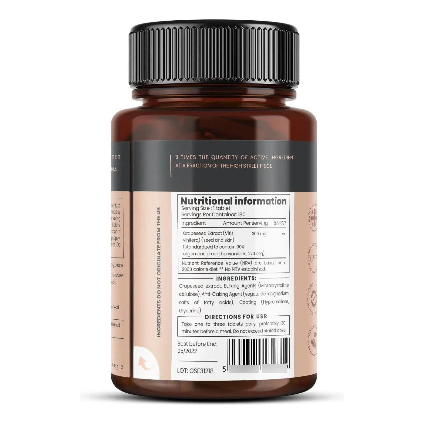 Extracto De Semilla De Uva 300 Mg 180 Comprimidos 90 Proant Antioxidante Piel