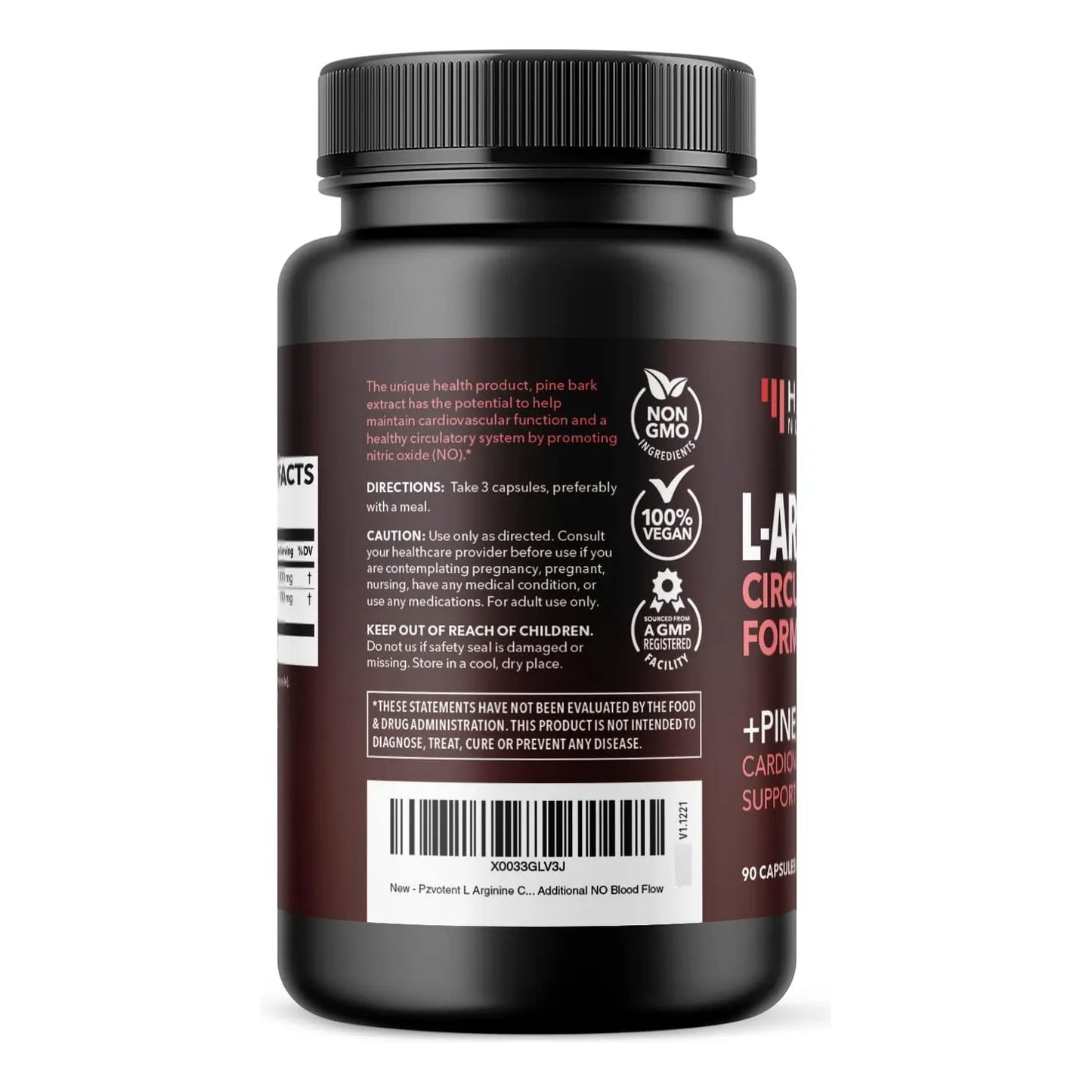 Suplemento De Óxido Nítrico 2X 1800 Mg LArginina 100 Mg Corteza De Pino 90 Cápsulas