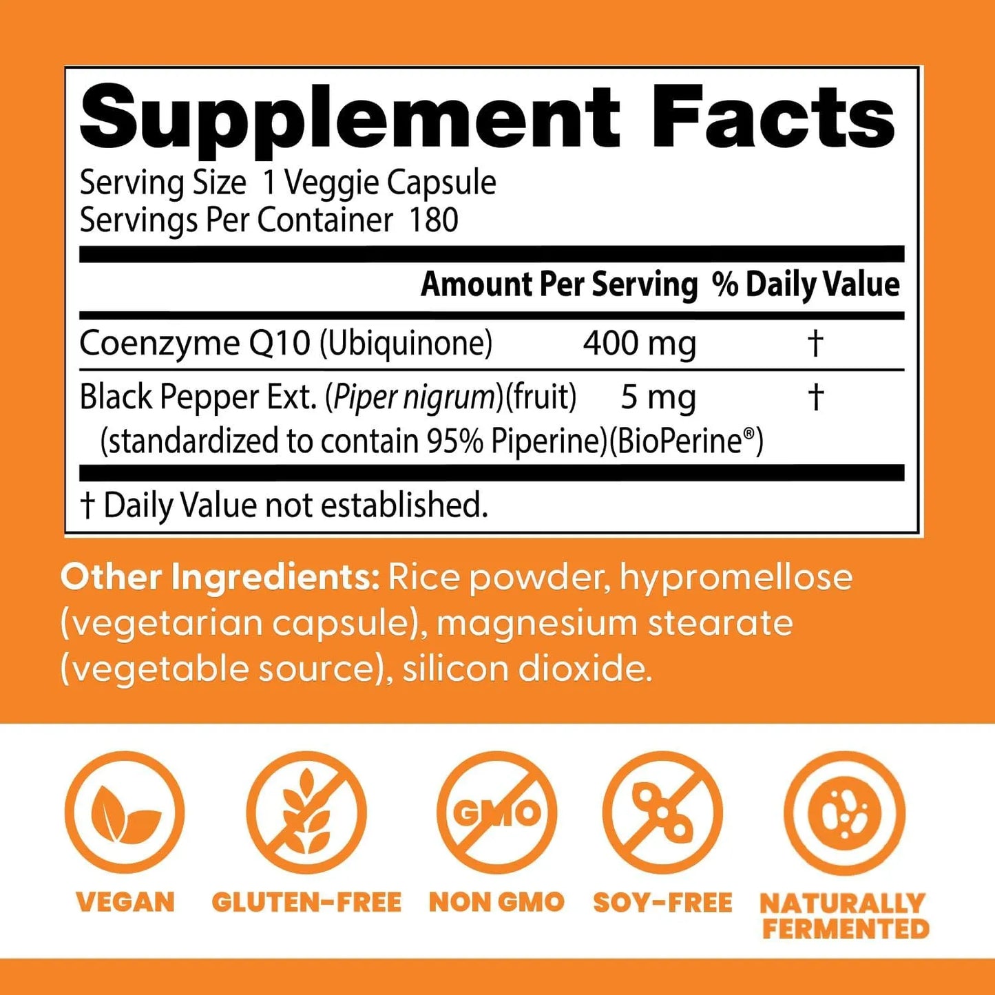 Doctor's Best CoQ10 Alta Absorción 400 Mg Con Bioperine 180 Cápsulas Vegano