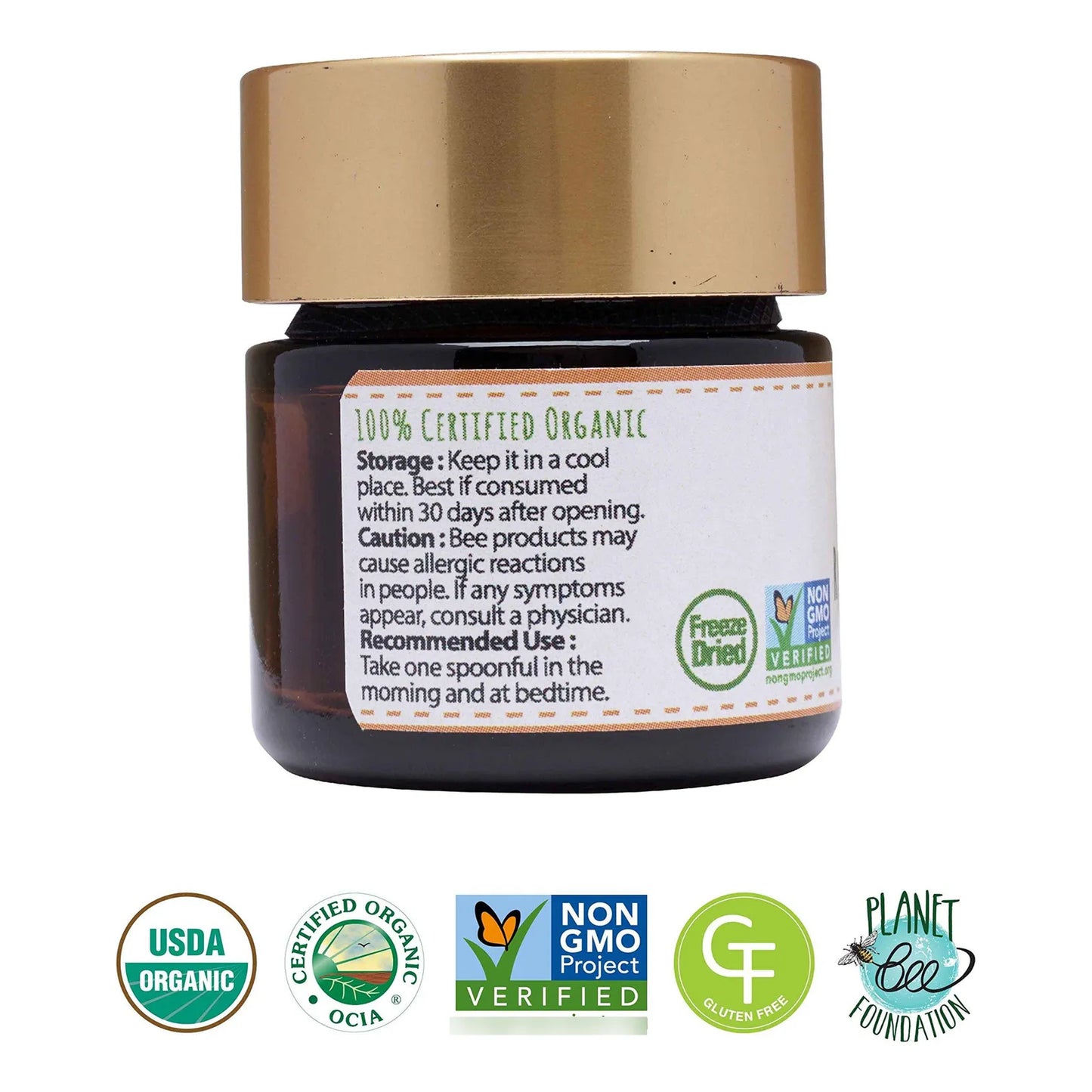 Polvo De Jalea Real Orgánica 100 USDA 100g Nutrición Premium Freeze Dried