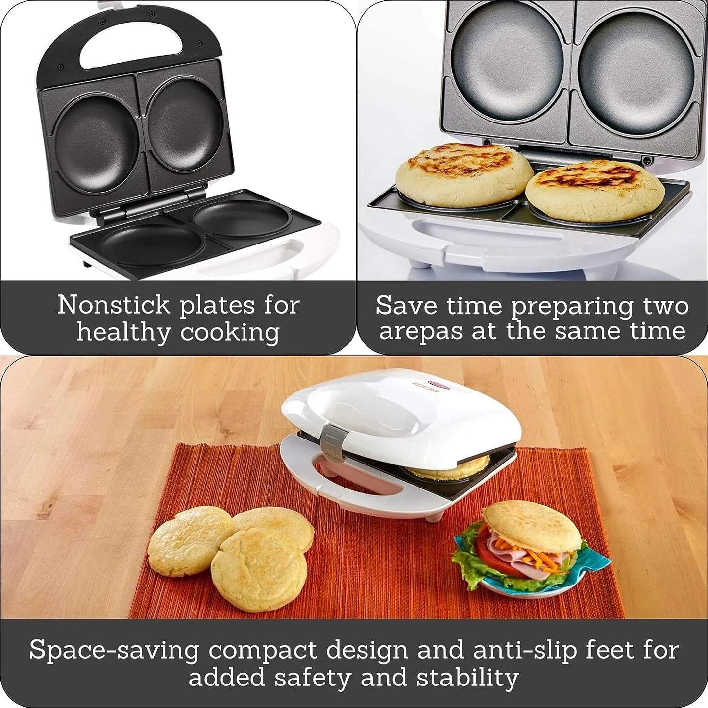 Máquina Eléctrica Antiadherente Imusa Gau 80345 Para Arepas 2 Ranuras 760W