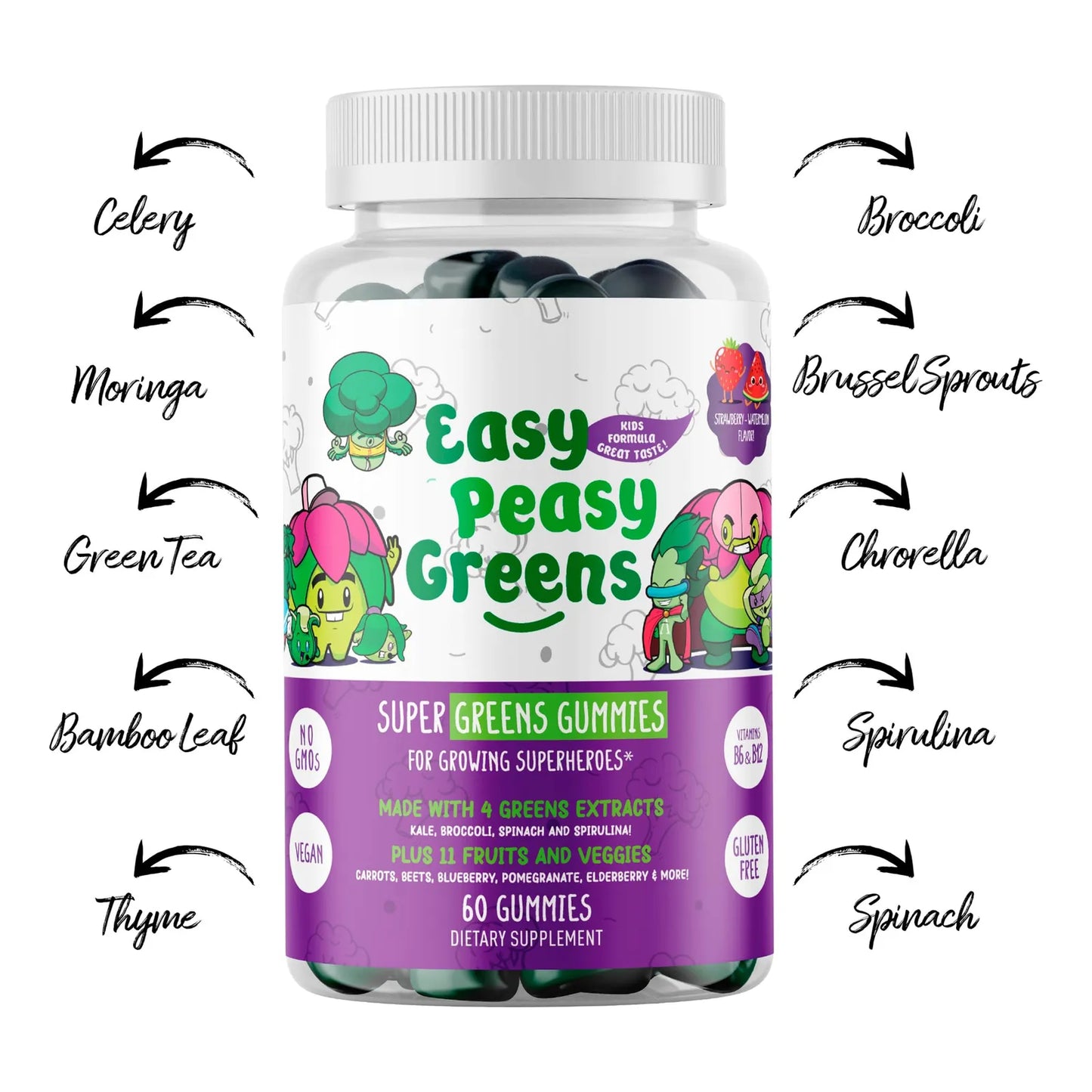 Gomitas Vegetarianas Diarias Para Niños EasyPeasyGreens Con 10 Extractos Vegetales