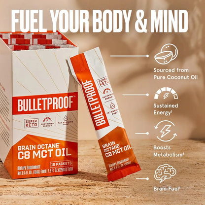 Aceite MCT Brain Octane Paquete De 15 Bolsitas Energía Sostenida Keto