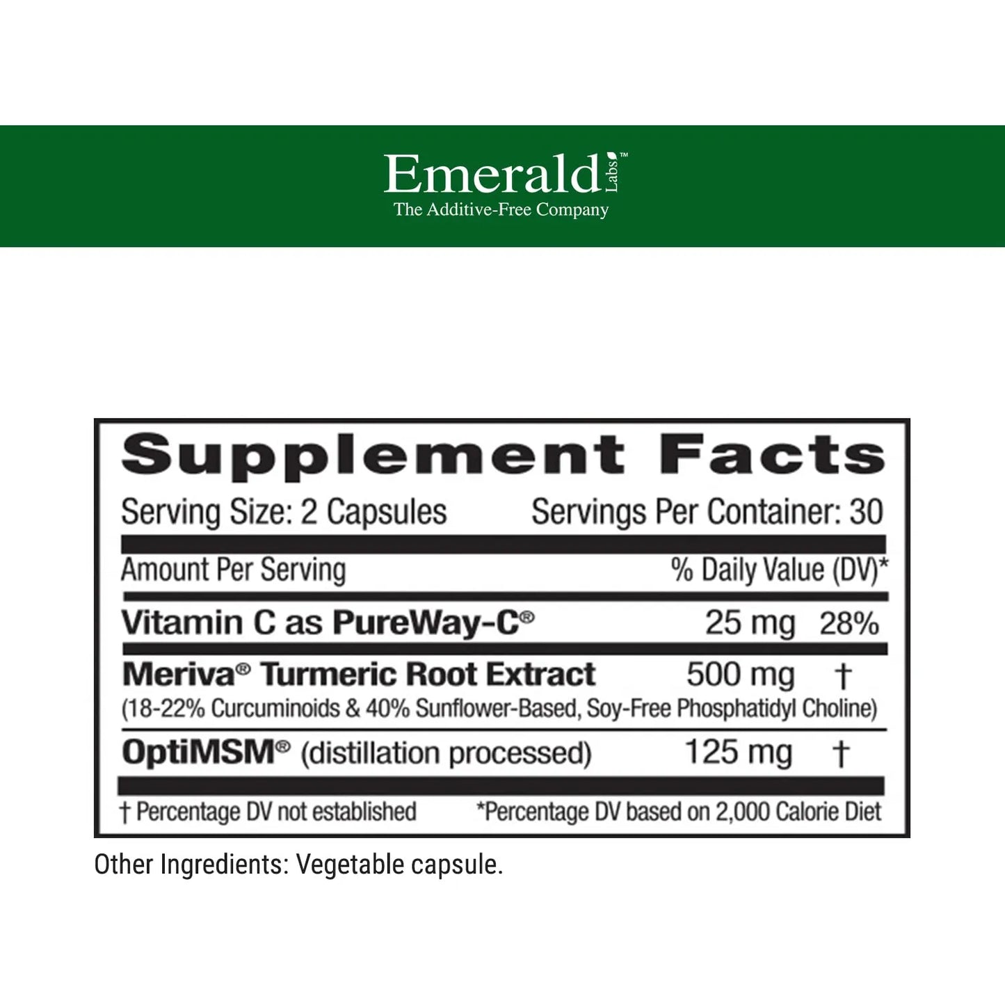 Emerald Labs Meriva Turmeric Plus Con OptiMSM Y PureWay C 60 Cápsulas Antioxidantes
