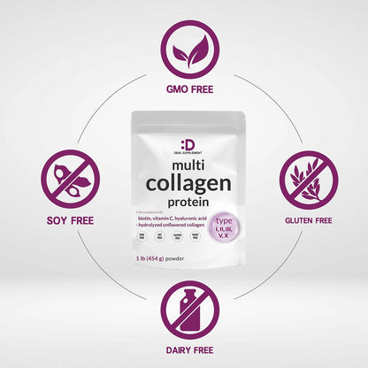 Polvo De Proteína De Colágeno Múltiple Tipo I II III V X Con Biotina Y Ácido Hialurónico Sin Sabor Keto