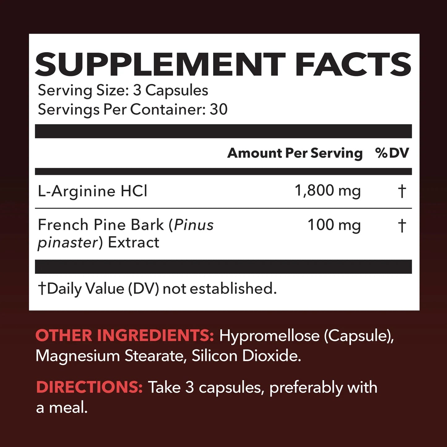 Suplemento De Óxido Nítrico 2X 1800 Mg LArginina 100 Mg Corteza De Pino 90 Cápsulas