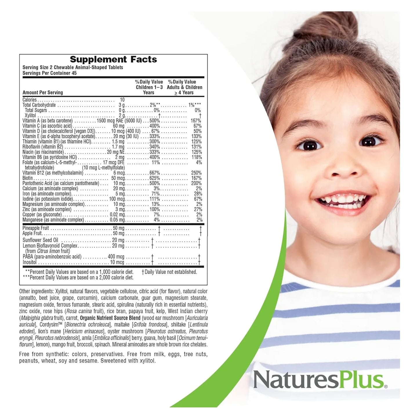 Multivitaminico Infantil Sin Azucar Sabor Cereza Uva Naranja Natures Plus Animal Parade 90 Tabletas