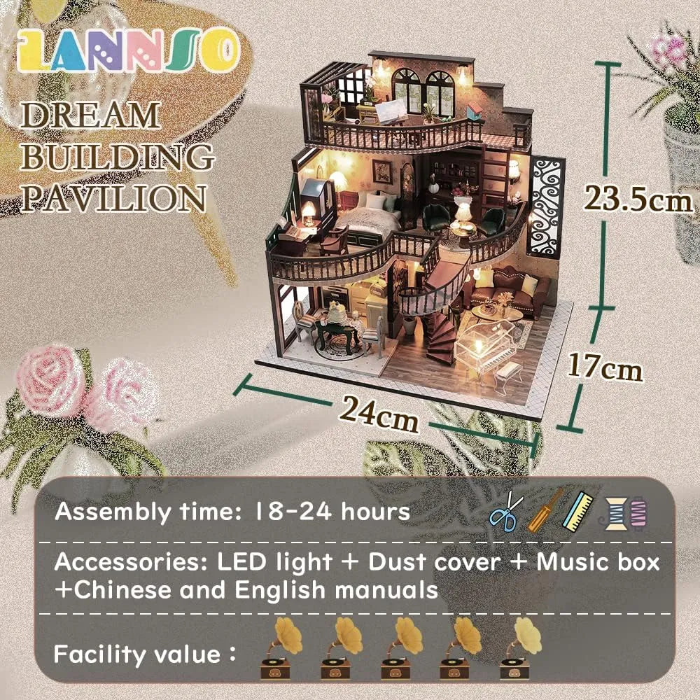 Kit Casa De Muñecas Mini Lannso Con Luz LED Y Música Manual En Inglés