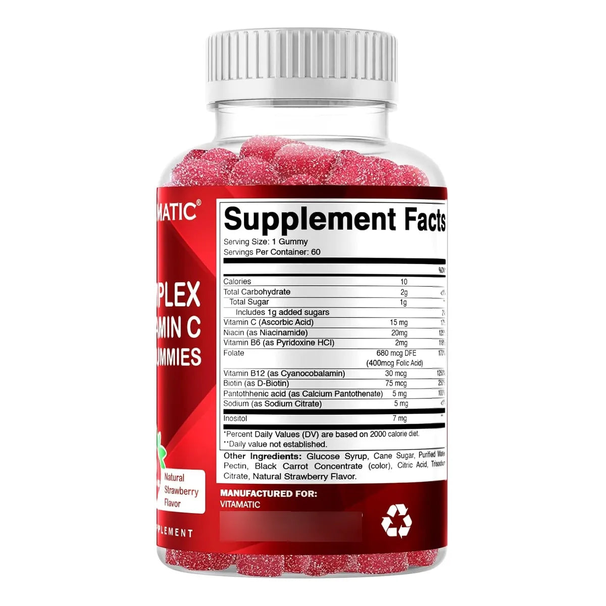 Gomitas De Vitamina B Y C Con Inositol Sabor Fresa 60 Unidades