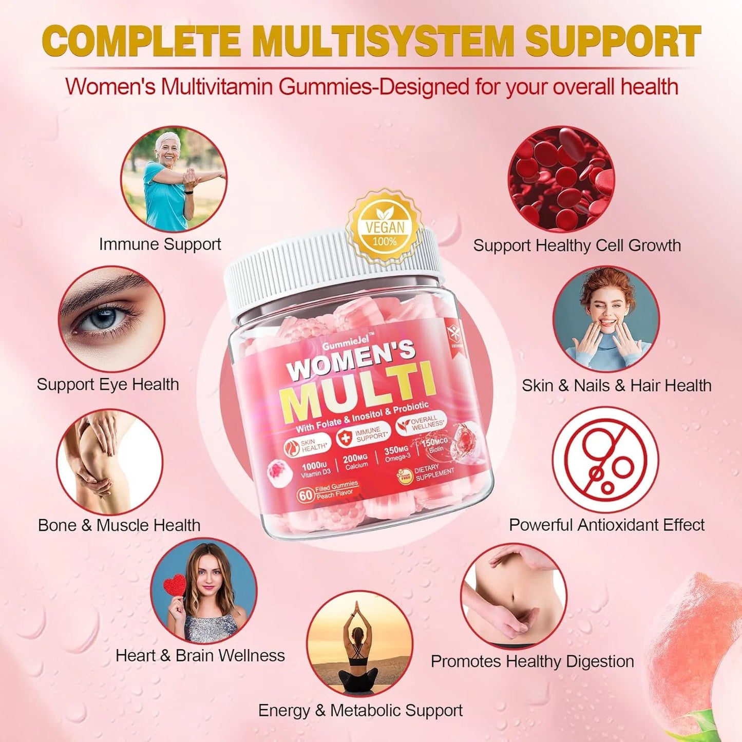 Gomitas Multivitaminicas Sin Azucar Con Omega3 Para Mujer Piel Cabello Uñas
