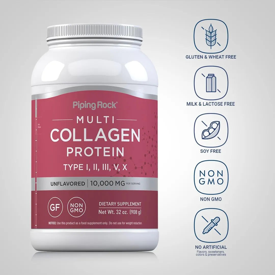 Proteína En Polvo Multicolágeno Piping Rock 32 Oz Sin Sabor Keto Paleo