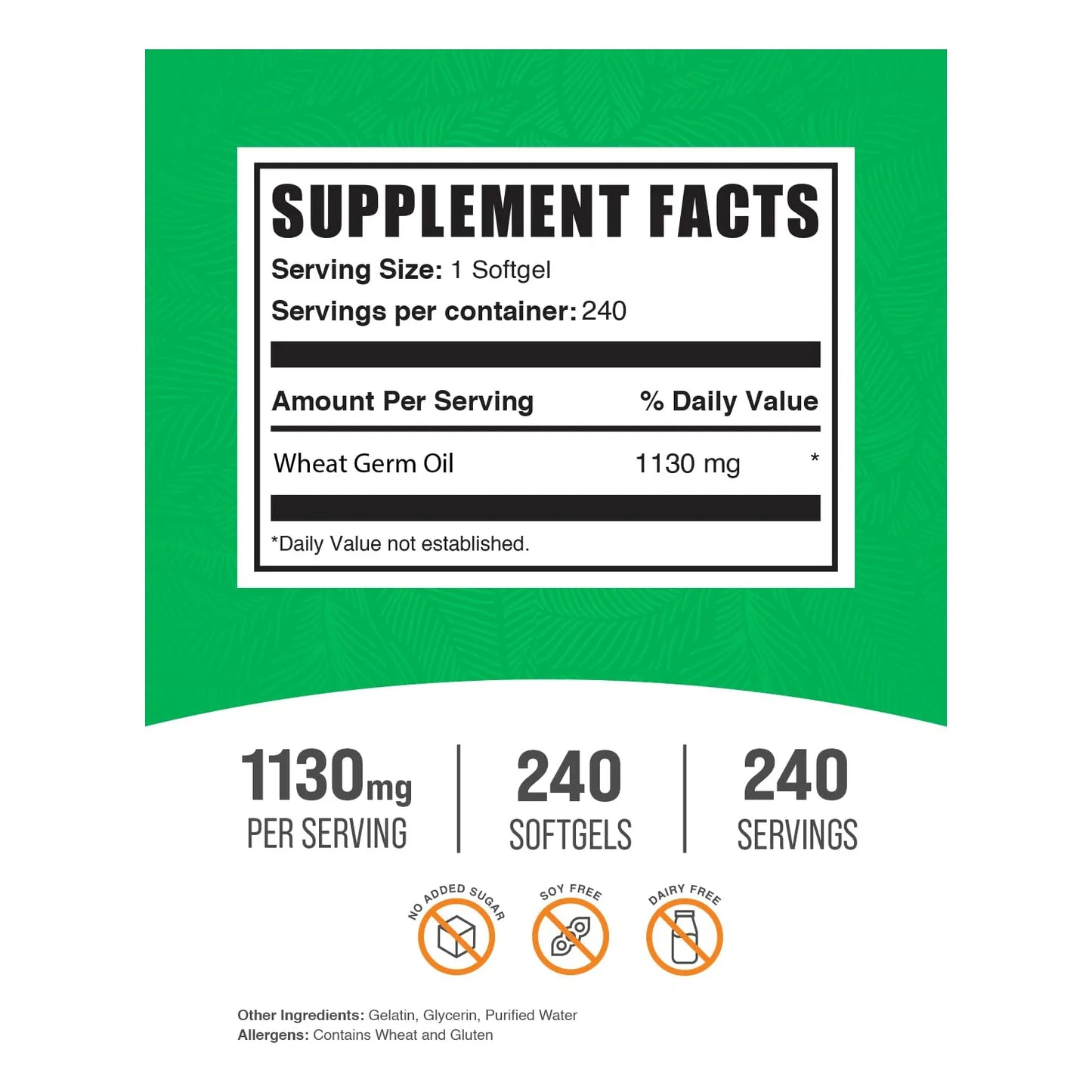 Cápsulas Blandas De Aceite De Germen De Trigo 1130 Mg Suplemento Nutricional Libre De Soja