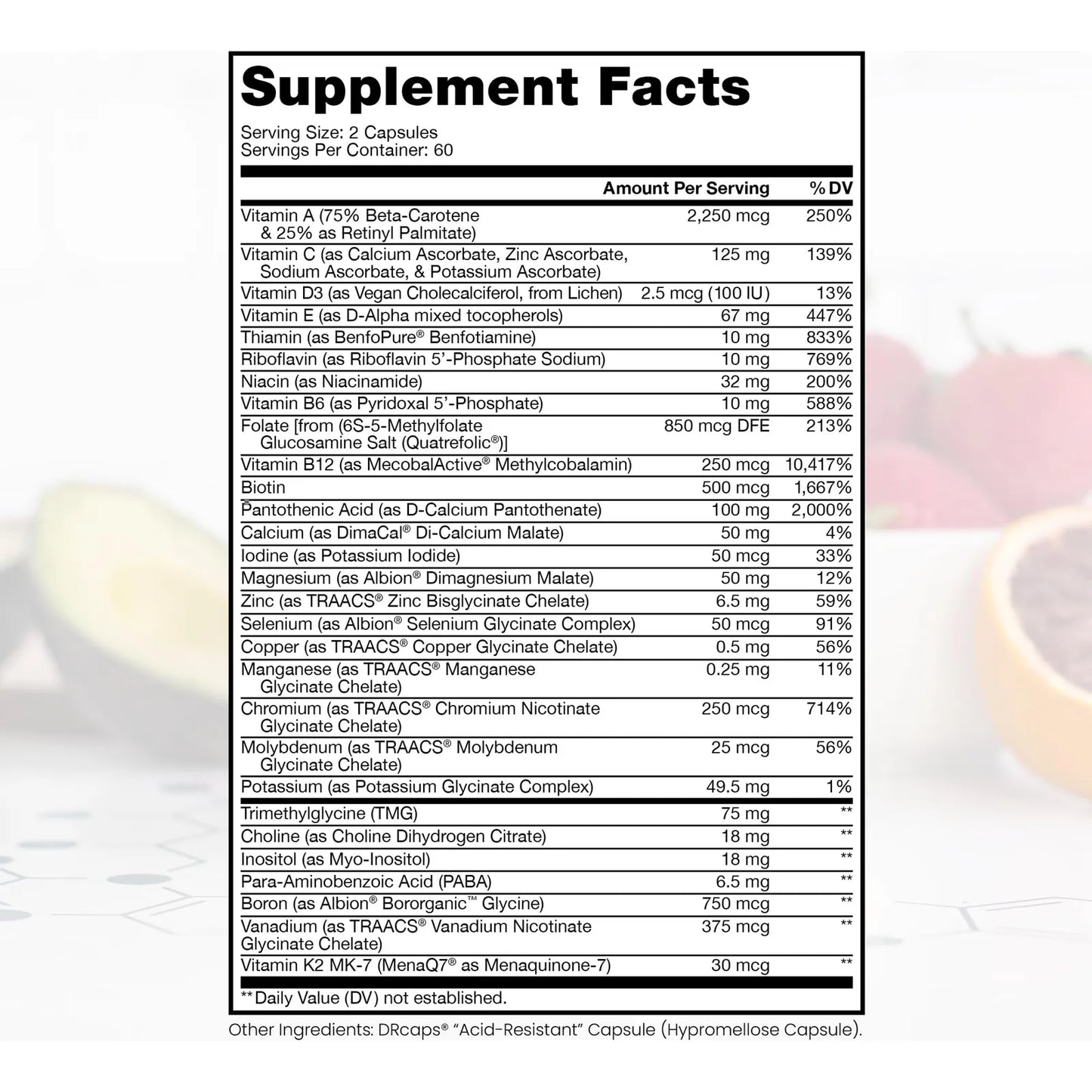 Multivitaminico Metilado Sin Hierro 60 Dias Metil B12 5 MTHF Apoyo MTHFR