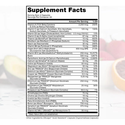 Multivitaminico Metilado Sin Hierro 60 Dias Metil B12 5 MTHF Apoyo MTHFR