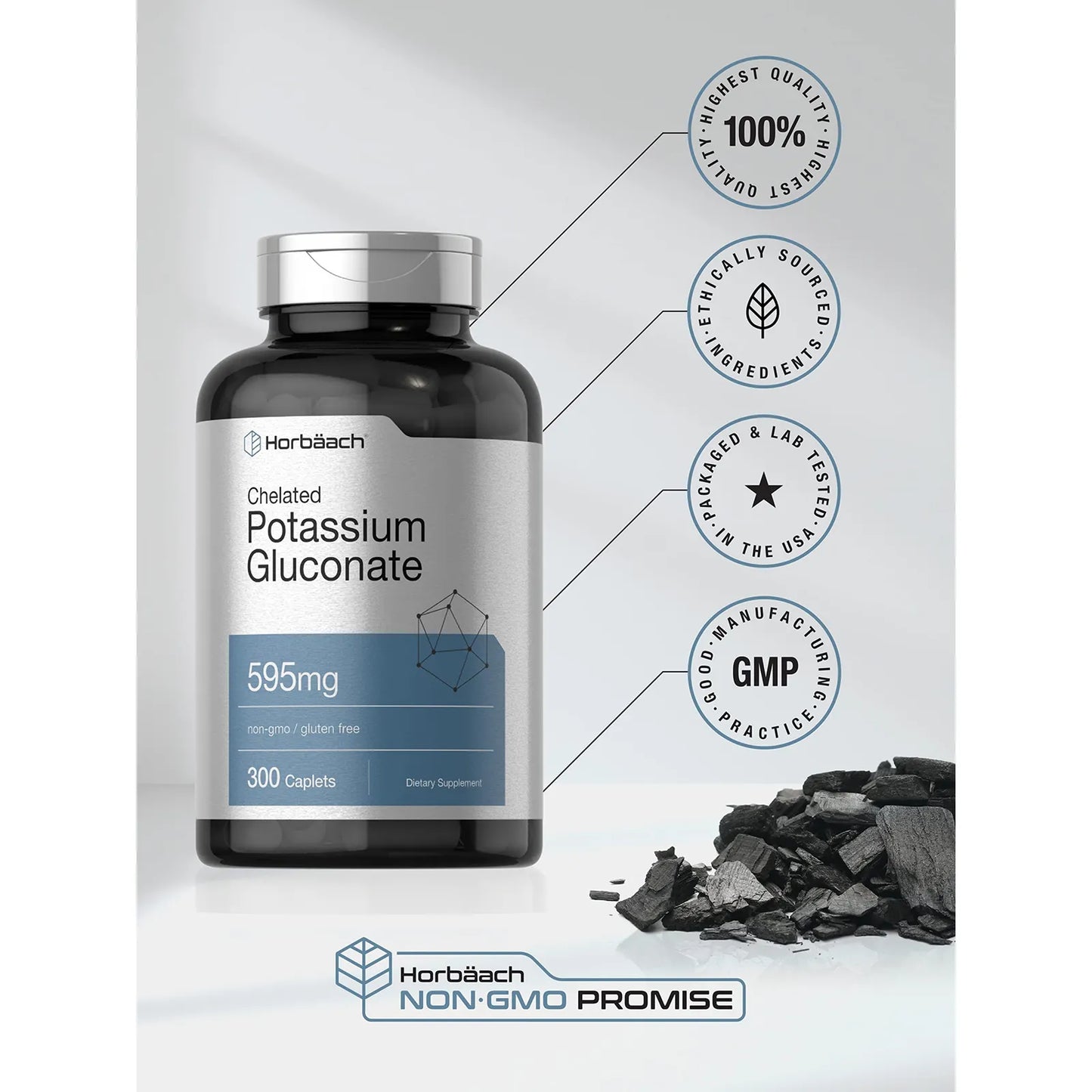 Gluconato De Potasio Quelado 595 Mg 300 Capsulas Suplemento Mineral Premium