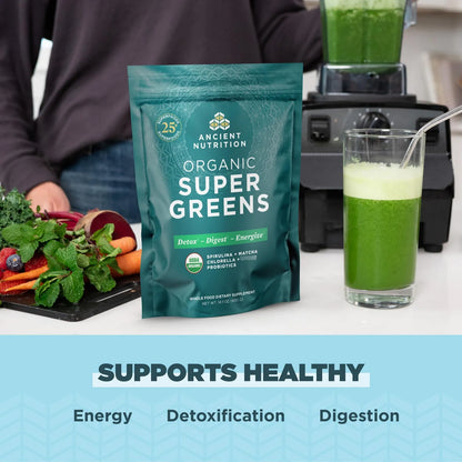 Super Greens Polvo Superalimento Orgánico Con Probióticos Espirulina Chlorella Matcha 14.1 Oz
