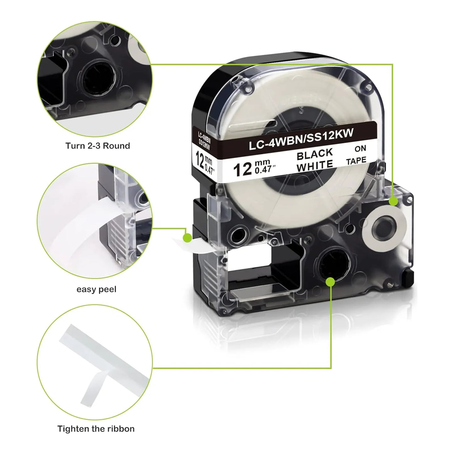 Cinta Etiquetadora Absonic Para Epson LabelWorks 12mm Organiza Facil