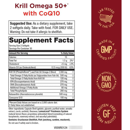 Krill Omega 50 Con Coq10 60 Capsulas Blandas Suplemento Dietetico