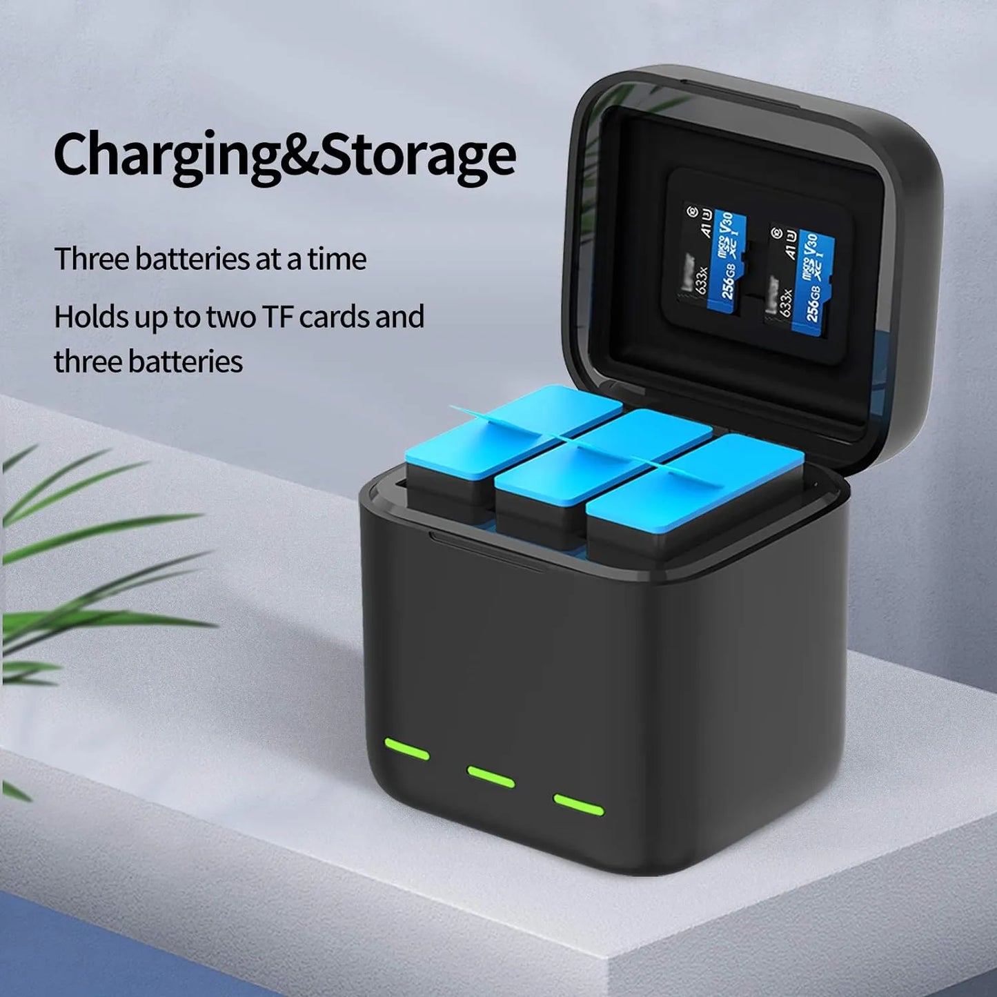 Cargador Batería Triple Usb Tipo C Estuche Carga Para Gopro