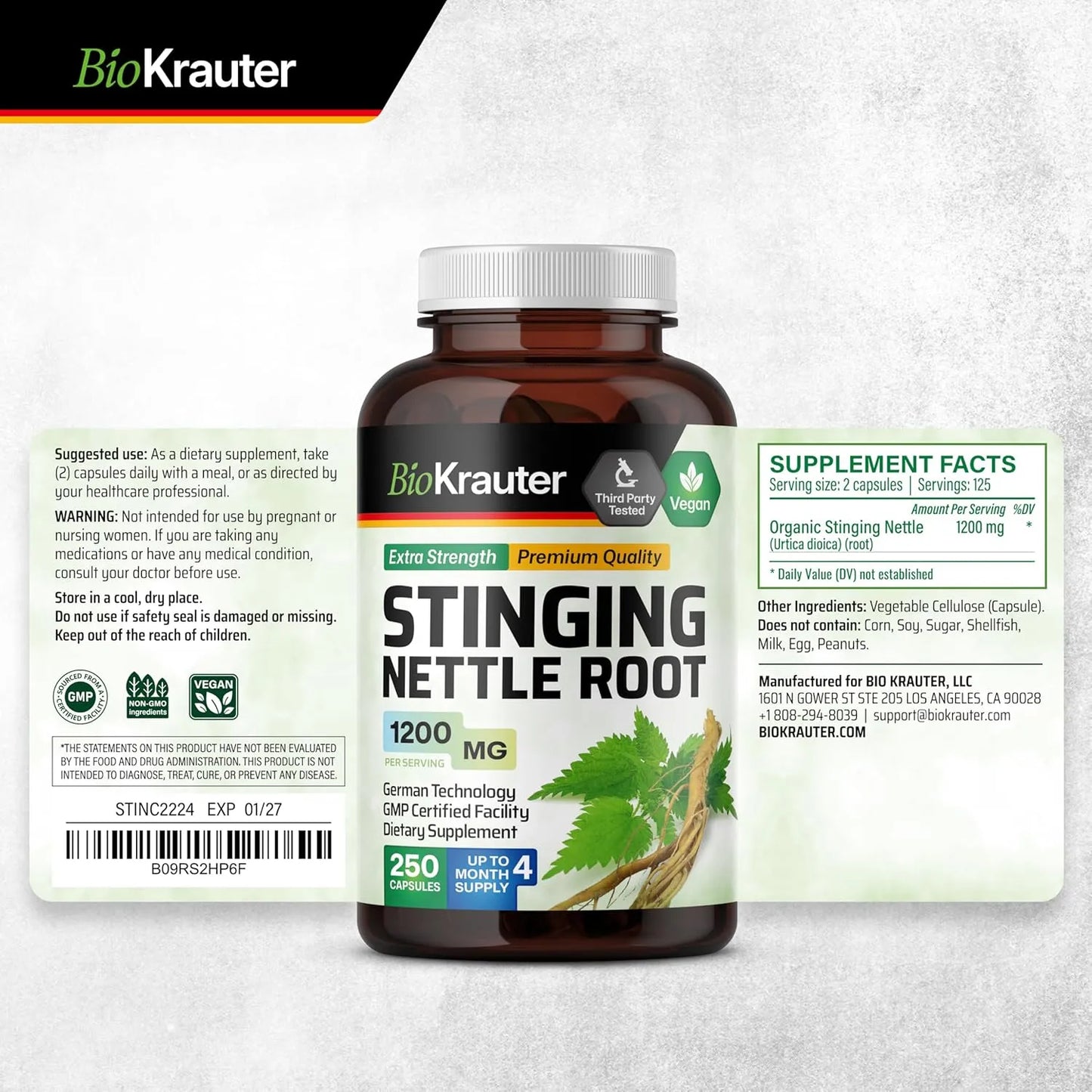 Capsulas Ortiga Urinaria 1200 Mg 250 Unidades Naturales Apoyo Tracto Urinario