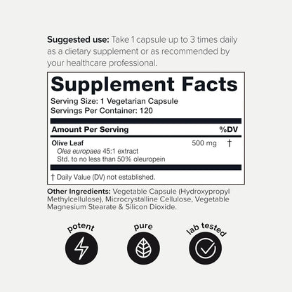 Extracto Hoja De Olivo 22500 Mg 50 Oleuropeina 120 Capsulas Alta Potencia