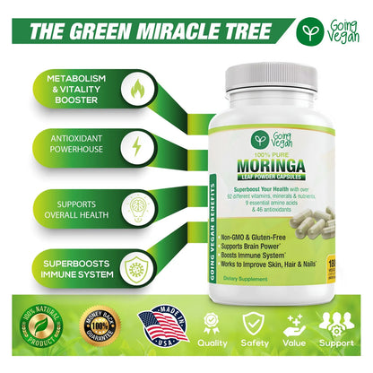 Cápsulas De Moringa 180 Unidades 1200 Mg Refuerzo Inmunológico Y Energía