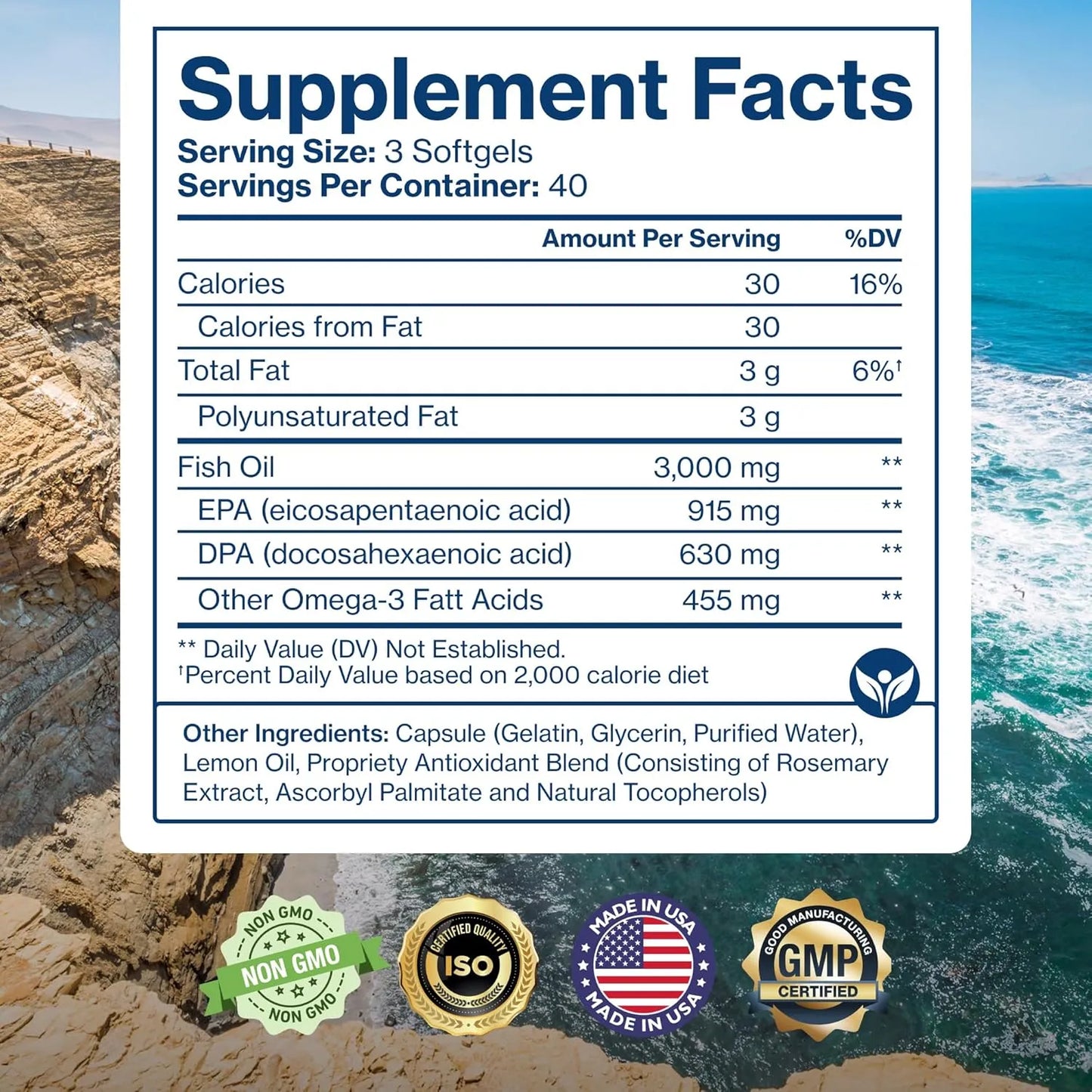 Aceite De Pescado Omega 3 3000 Mg EPA DHA Avanzado 120 Cápsulas Blandas Con Limón