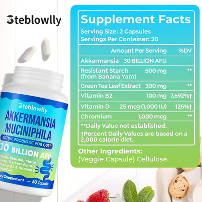 Probióticos Akkermansia GLP 1 Para Salud Intestinal 60 Cápsulas Con Cromo Y Té Verde