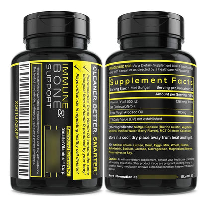 Vitamina D3 5000 Ui En Aceite De Aguacate 125 Mcg 90 Mini Cápsulas Blandas