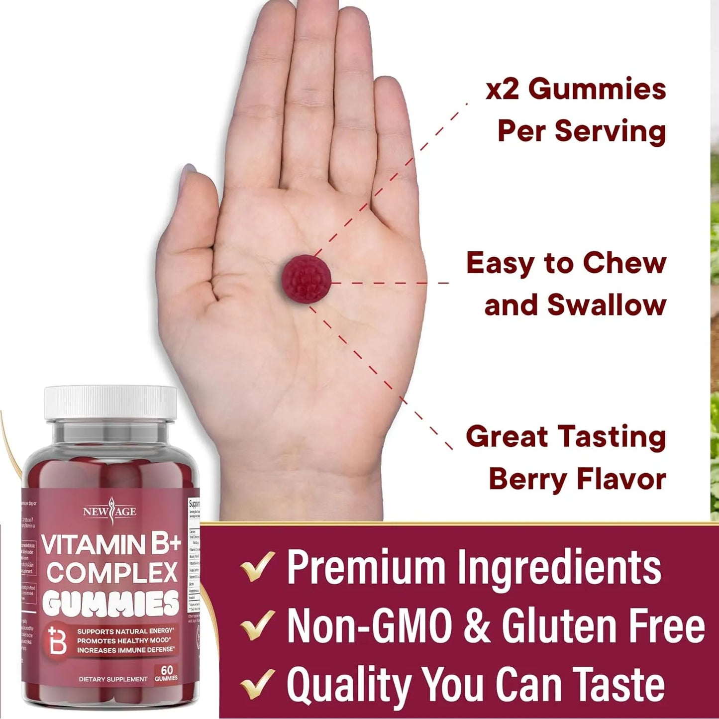 Gomitas De Vitamina B Con Biotina Y Acido Folico NEW AGE 60 Unidades Veganas Sin Gluten