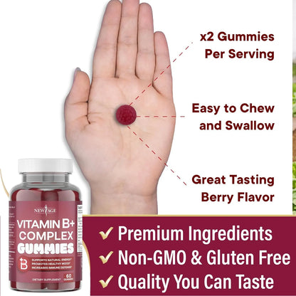 Gomitas De Vitamina B Con Biotina Y Acido Folico NEW AGE 60 Unidades Veganas Sin Gluten