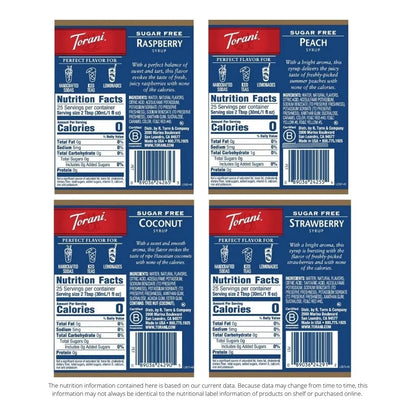 Torani Pack Surtido Jarabe Sin Azucar 4 Sabores Ideal Para Refrescos Y Cafes