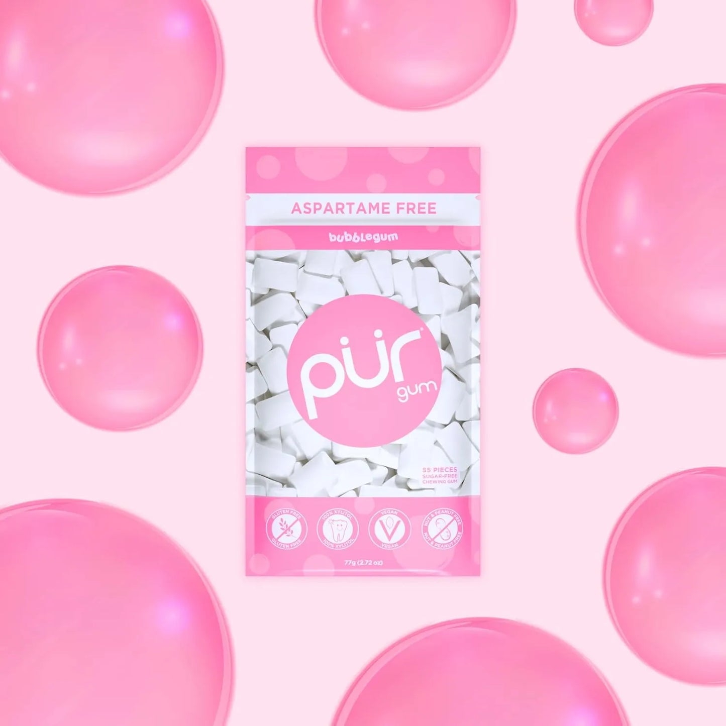 Pur Chicle De Sabor Frutal Con Xilitol Sin Azucar Vegano 12 Unidades