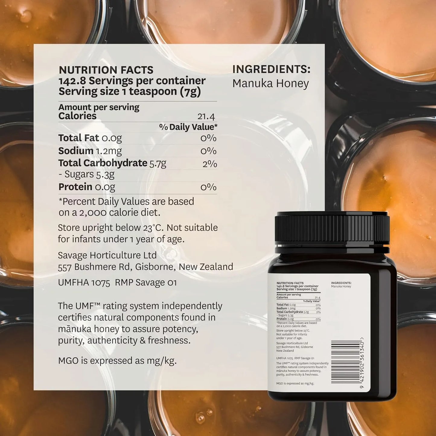 Miel De Manuka Pura Cruda UMF 10 MGO 263 WildCape 100 Natural Nueva Zelanda