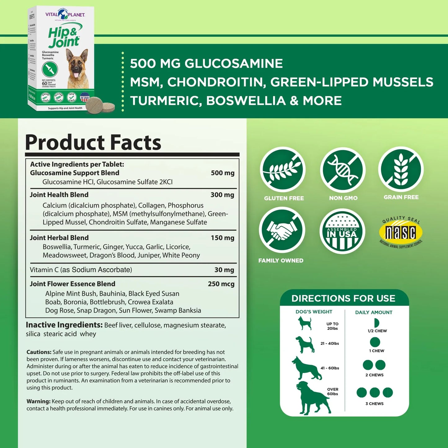 Suplemento Natural Para Articulaciones De Perros Con Glucosamina Y MSM 60 Tabletas