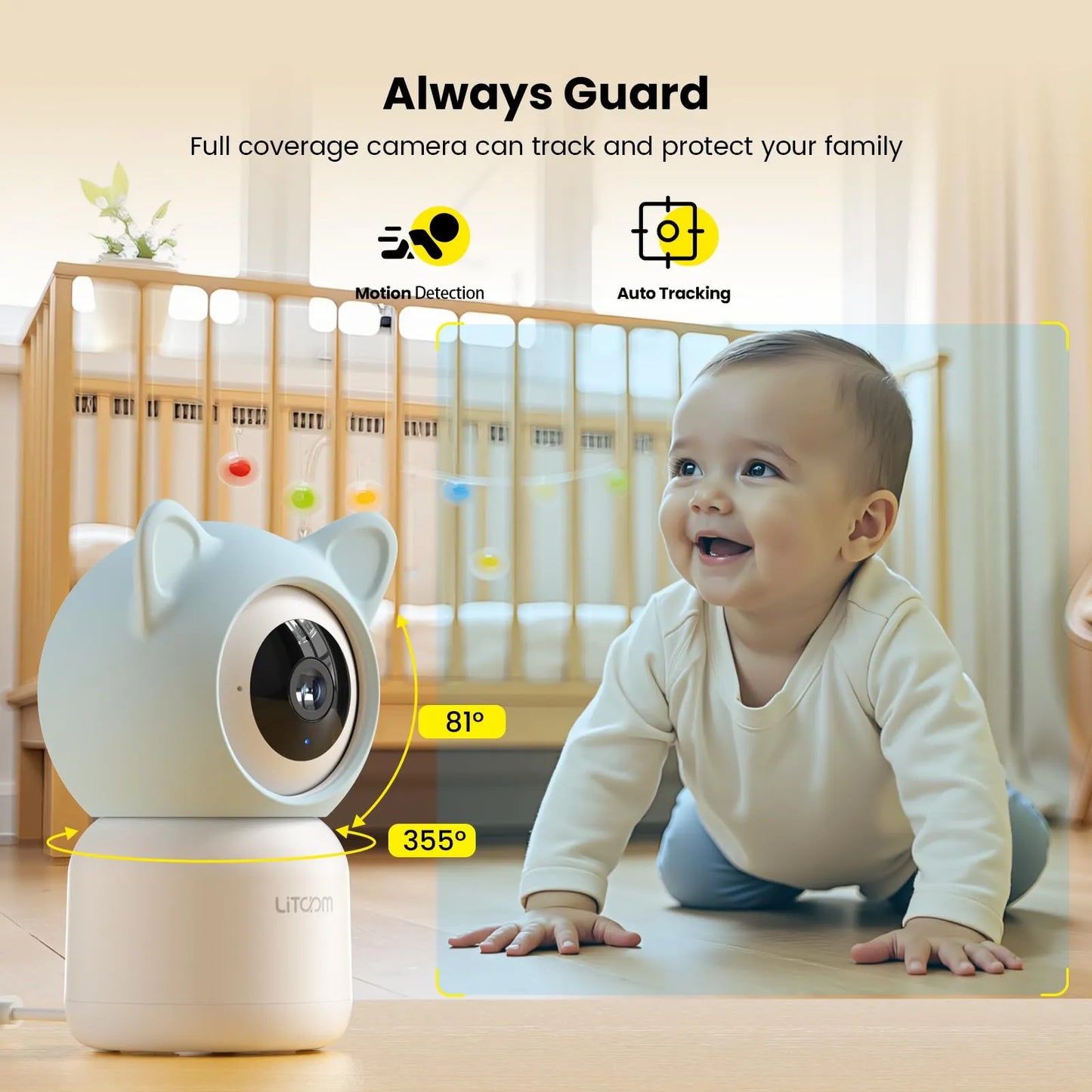 Cámara De Seguridad 2K 4MP Monitor Bebé WiFi Visión Nocturna Y Audio