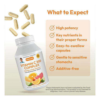 Vitamina C 500mg No Acida Con Bioflavonoides 360 Capsulas Andrew Lessman