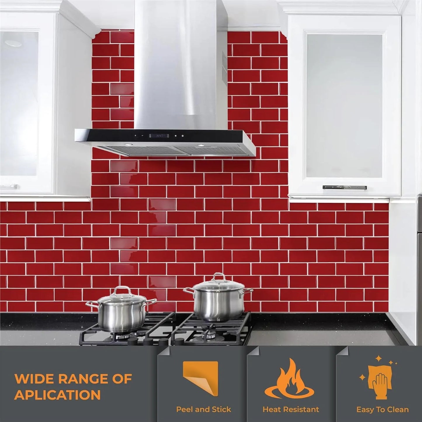 Azulejos Autoadhesivos Walplus Premium Cocina 3D Rojo Brillante 6 Hojas